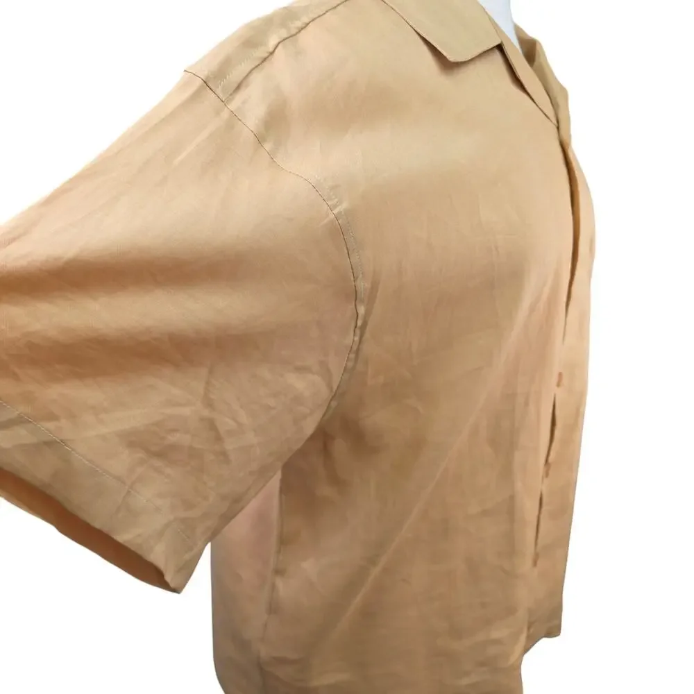 Daniel Ellissa Mens 2XL 100% Linen Camp Shirt Tan Button Up Short Sleeve Casual